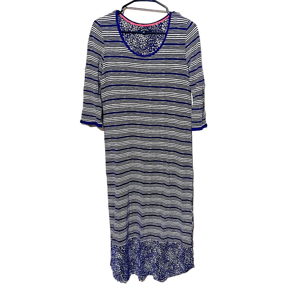 Ellen Tracy Women's Maxi Dress sz S Jersey Knit Navy blue striped stretchy